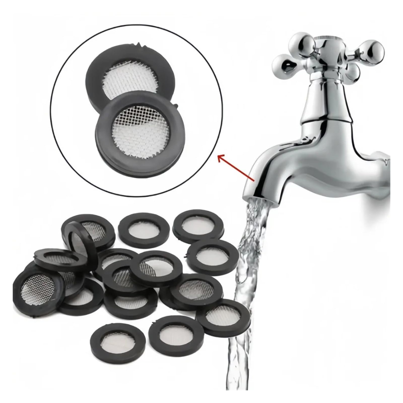 Arandelas de goma para filtro de grifo, 20 piezas de malla para cabezal de ducha para una fácil instalación con manguera de jardín, filtros de agua compatibles