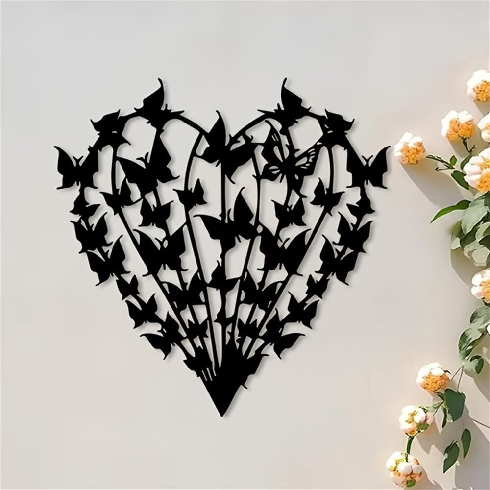 Generico Decoración de pared abstracta contemporánea de Metal, corazón Infinito Vintage con Mariposa, escultura rústica romántica para Sala de estar, dormitorio, jardín, Cerca (30 cm/12 pulgadas)