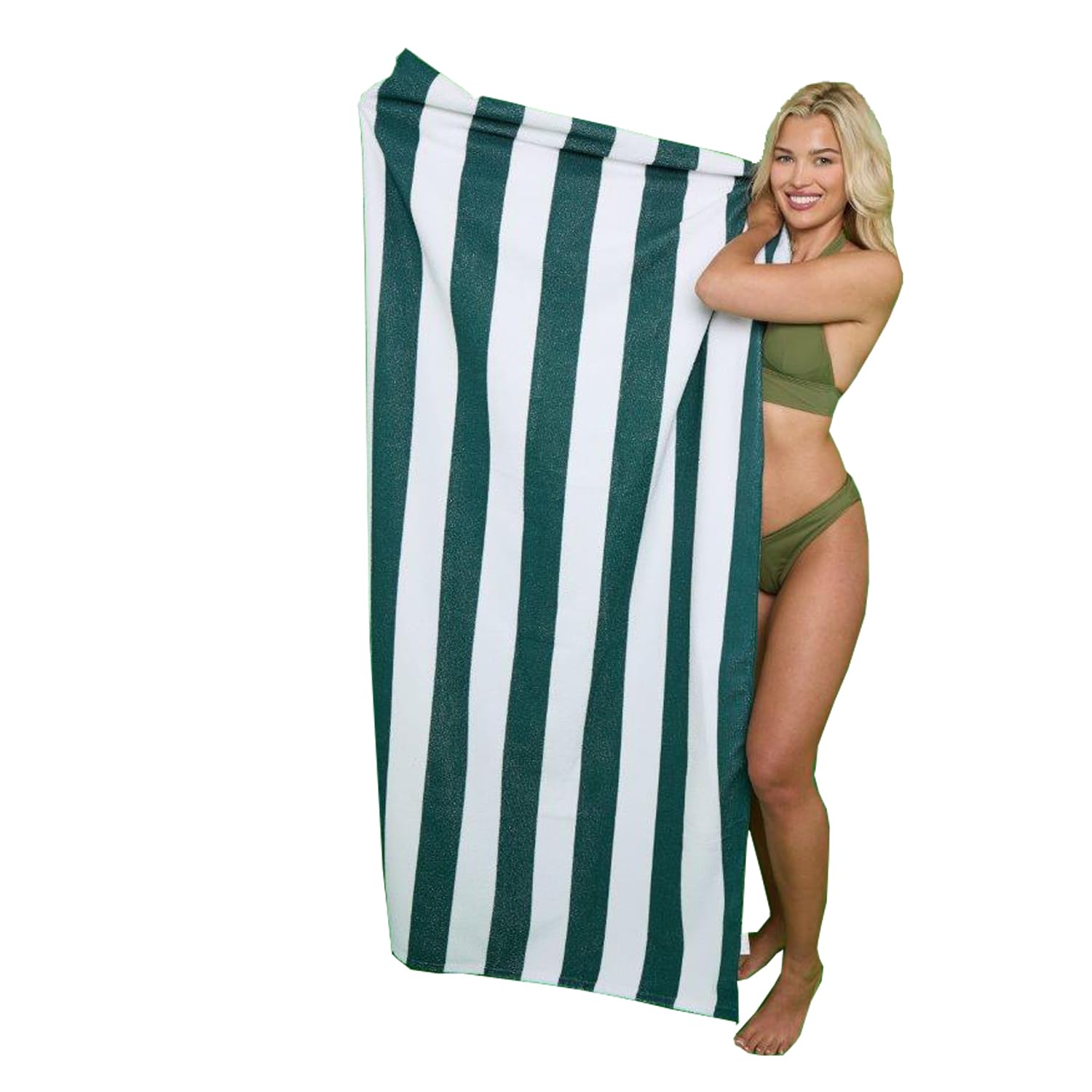 Style Spot Sand Free Extra-Large Jumbo Beach Cotton Towels Lightweight Soft and Quick Dry Swim beach Towel with Multi-Options for Outdoor Traveling on Vacation (Cabana Stripe, Green)