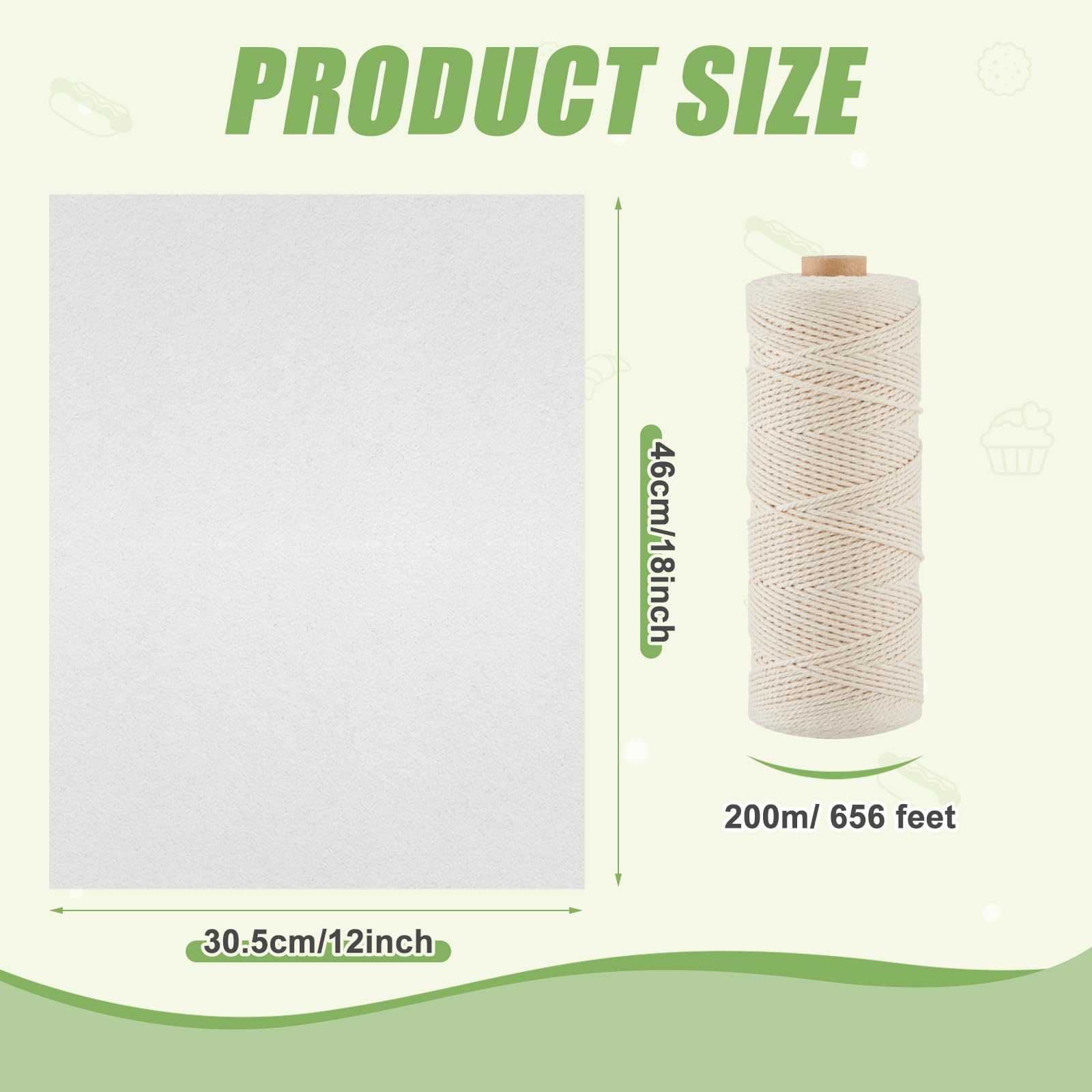 Dunzoom 100 hojas de papel de regalo de pastel de 12 x 18 pulgadas con cuerda de carnicero, hojas de papel desechables de carnicero, resistentes a la grasa y al agua, para envolver pasteles de masa