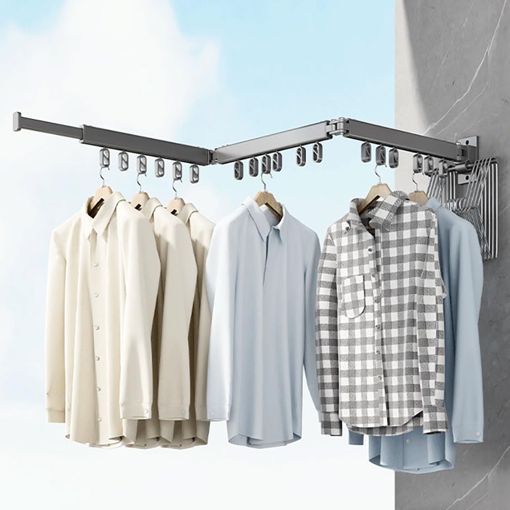 MUMOO BEAR Foldable Clothes Drying Rack Wall Mounted Clothes Hanger Tri-Fold Laundry Drying Rack Rotatable and Retractable for Balcony Bedroom Bathroom and Laundry Room Air Drying Clothing (Black)