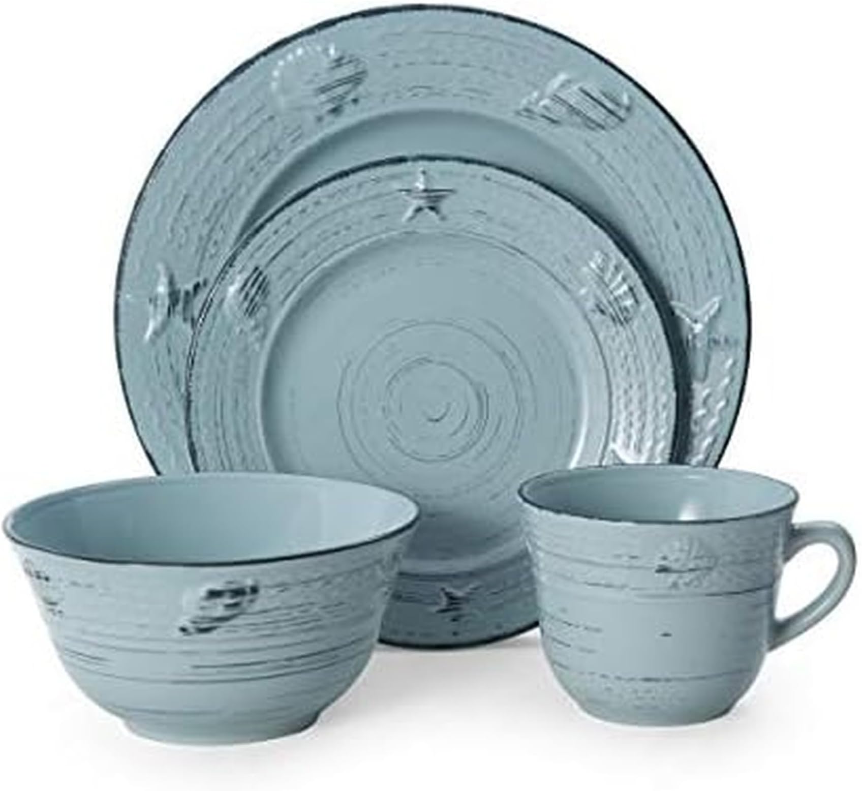 Trellis Coastal 16-Piece Dinnerware Set, teal