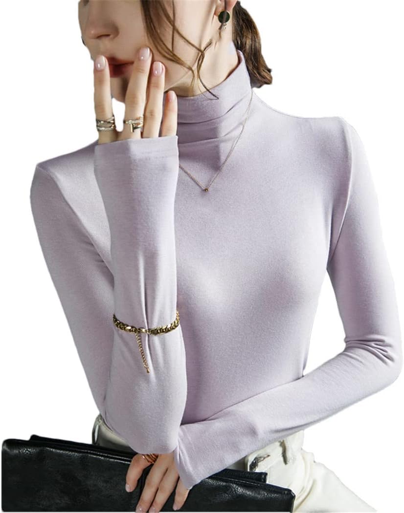 Haitpant Women's Tops Gothic Autumn Winter Basic Brushed Turtleneck T-Shirt Women Solid Slim Bottoming Pullover