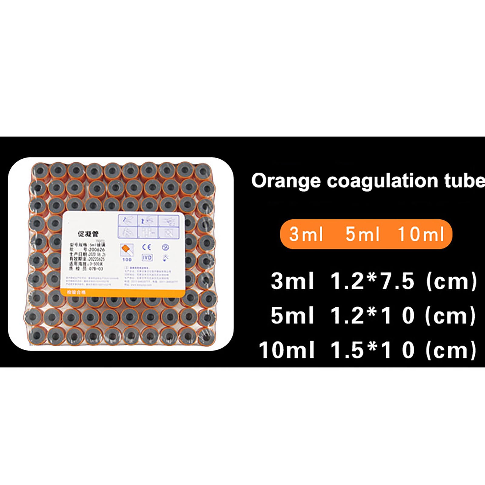 100 Tubos De RecoleccióN De Sangre Al VacíO, Tubos De CoagulacióN Desechables De 3ml 5ml 10ml, con Aditivos De CoagulacióN | Tapa Naranja, para RecoleccióN De Sangre BioquíMica,3ml