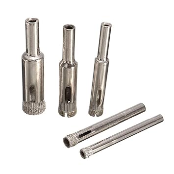 A&S TOOL SHOP Diamond Coated Core Hole Saw Drill Bit Tools for Tiles Marble Glass (5mm 6mm 8mm 10mm 12mm) - Set of 5