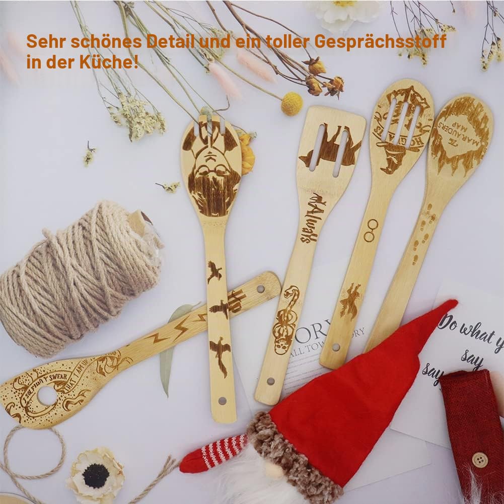 Gravierte Holzlöffel-Set mit 5 – Lustige Harry Geschenke Kochlöffel, Küchenutensilien zum Kochen, Einweihungsgeschenk, Harry Weihnachten Geschenke für Frauen oder Männer (Küche/Deko)