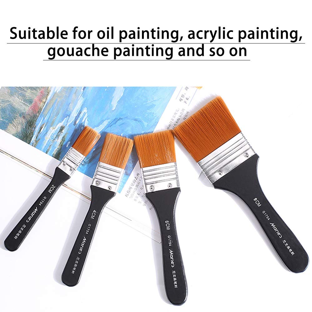 Lot De 8 Pinceaux Plats En Poils De Chèvre Doux Avec Manche En Bois