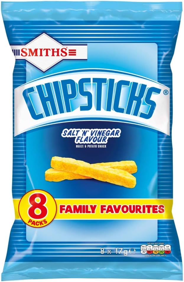 Smiths Chipsticks Salt & Vinegar Multipack Snacks, 8 x 17g Amazon.co