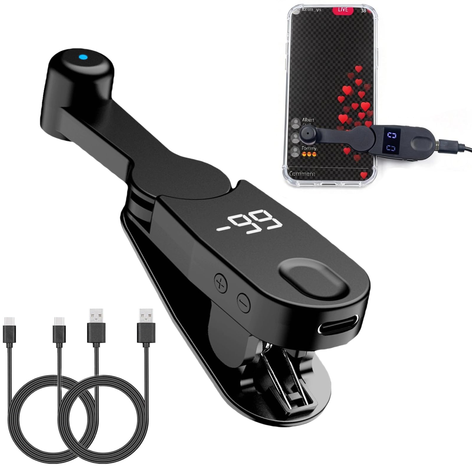 Auto Clicker Mini Smart Tapper for iPhone iPad Android, 108-Speed Adjustable Silent Screen Clicker with LED Display for Gaming Live Streams, Tasks, iOS Apps-Black,2 Cords-image-12