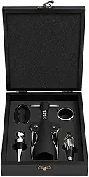 Kit Abridor de Vinho Sommelier 5 Peças com Caixa MDF Luxo Presente Elegante Acessórios Completo