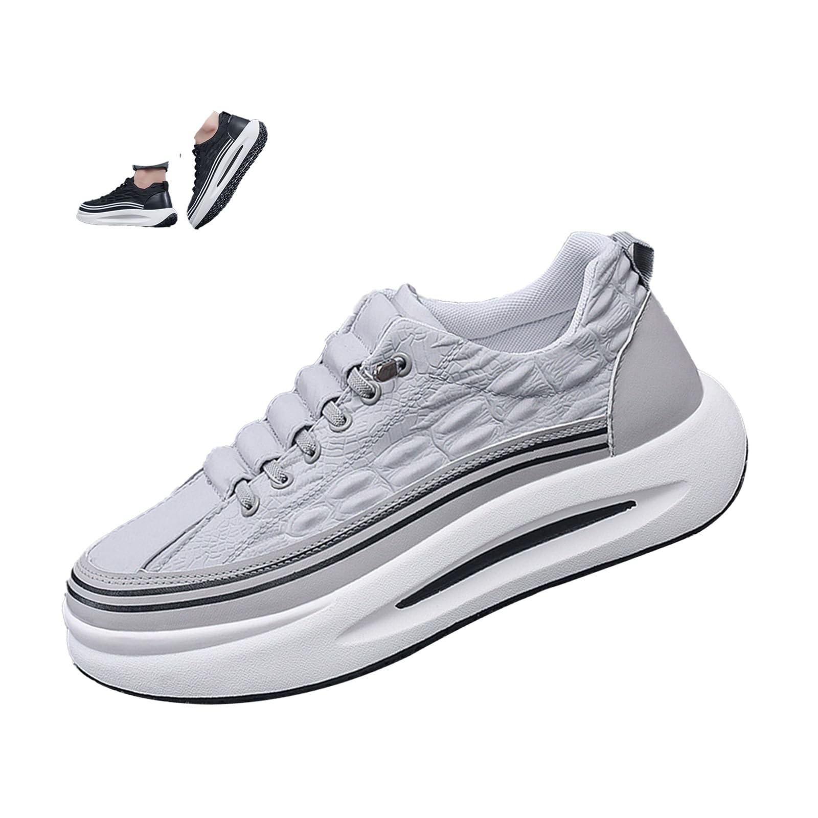MOYOWEI Men's Print Fashion Sneakers,Lightweight Comfort Non-Slip Shock-Absorbing Elastic Lace-Up Height Casual Shoes