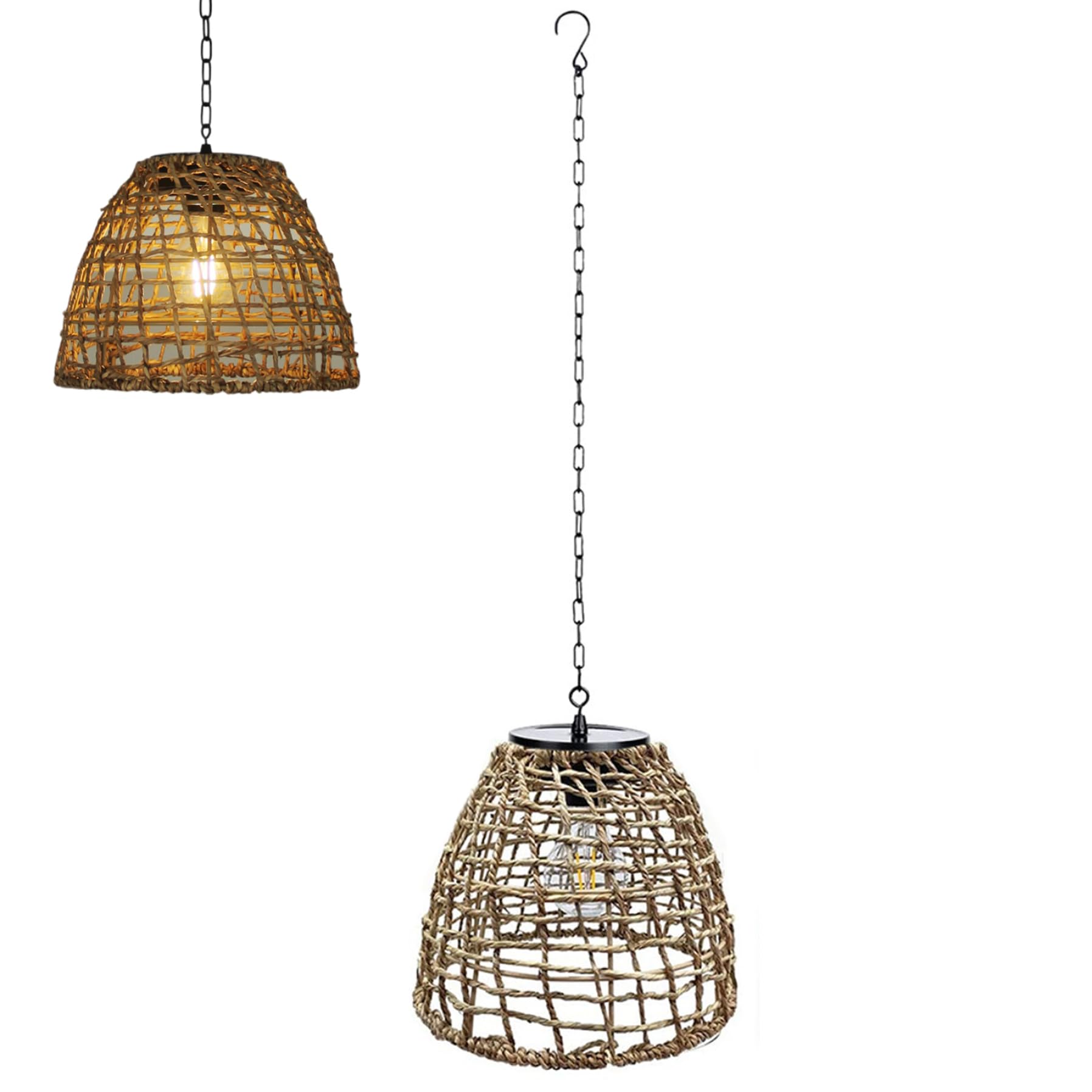 Peosaard Hanging Solar Lights with Rattan Shade IP44 Waterproof Hanging Solar Lantern LED Wire-Free Light-Operated 600mAh 3000K Warm Outdoor Lights for Garden Yard, Hanging Solar Lights