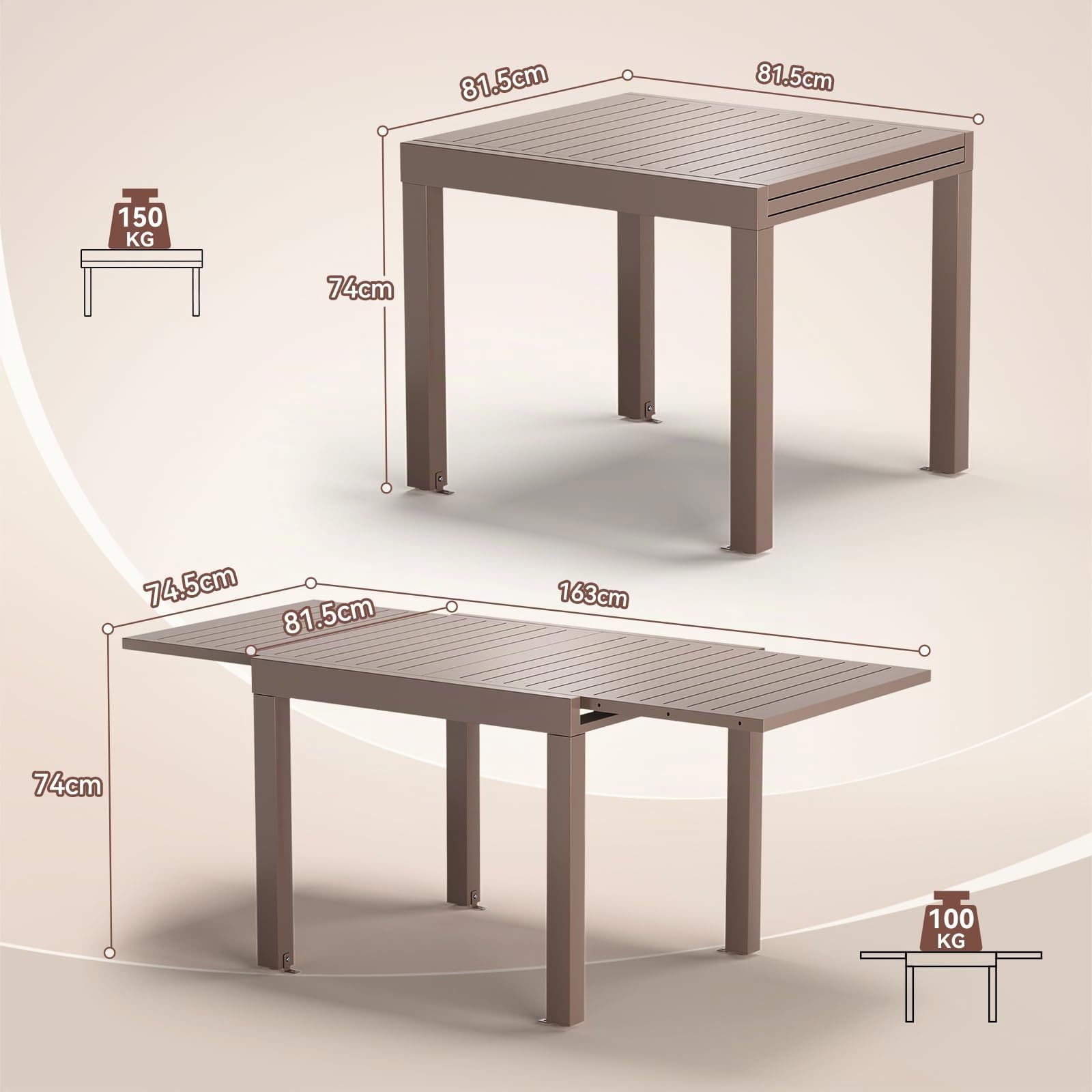 JUMMICO Tavolo da Giardino Estensibile 260x80cm per 6-10 Persone - Alluminio Antiruggine, Imputrescibile e Facile da Pulire - Design Compatto con Prolunga Resistente alle Intemperie