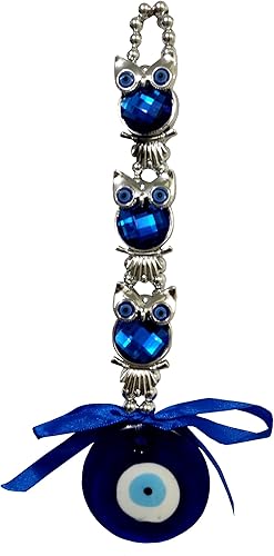 Purpledip Colgante de pared con tres búhos Vastu Feng Shui Good Luck (11015A)