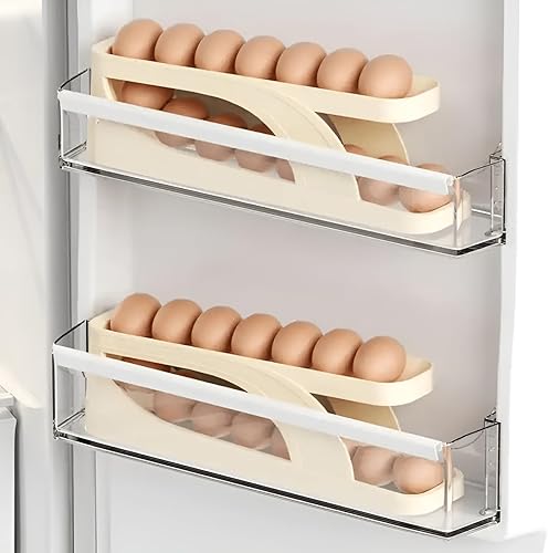 Miniatura 7 de Kitty Dispensador automático de huevos para almacenamiento y organizador de huevos con ruedas automáticas, rodillo de huevos que ahorra espacio para