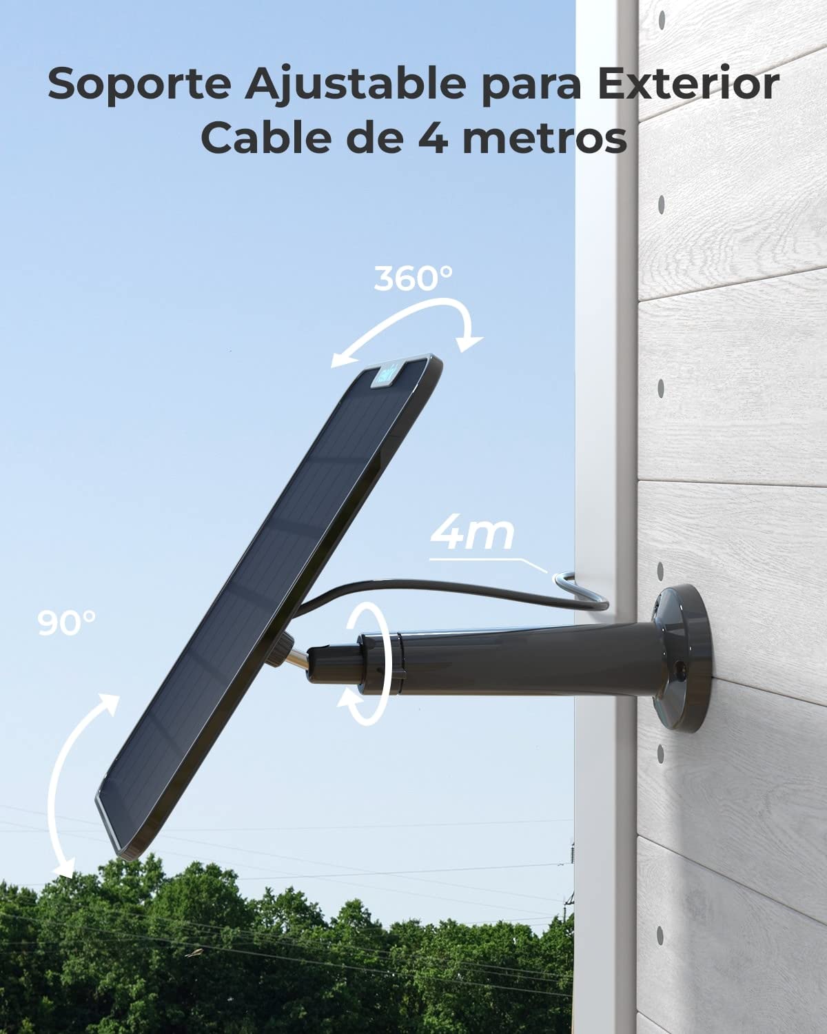 Reolink [Versión Actualizada 2023] 6W Panel Solar (Negro) para Cámara Vigilancia Inalámbrica con Batería, Fuente de Alimentación Continua, Impermeable, 360° de Montaje Ajustable(con Cable de 4m)