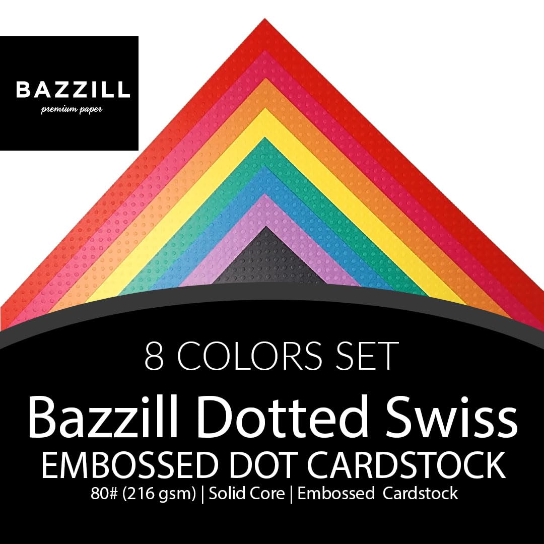 DOTTED SWISS PRIMARIES Bazzill 12x12 Cardstock - 16 Sheets | 80 lb Cover (216 gsm) | Embossed Swiss Dot Pattern | Solid Core - Acid & Lignin Free