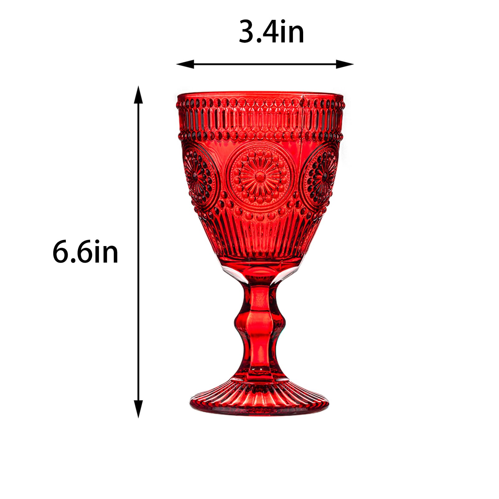 Weingläser im Vintage-Stil, 12-teilig, 284 ml, farbige Glas-Wasserkelche, einzigartiges florales geprägtes Muster, hochklare Stiel, Glaswaren, Hochzeit, Party, Bar, Trinkbecher, ausgefallene Gläser