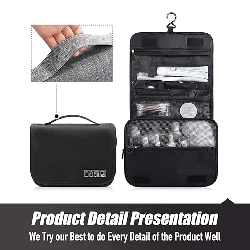 Miniatura 9 de Neceser de viaje colgante, organizador de cosméticos, bolsa de maquillaje portátil para mujeres y hombres con gancho fuerte y bolsillos, bolsa de