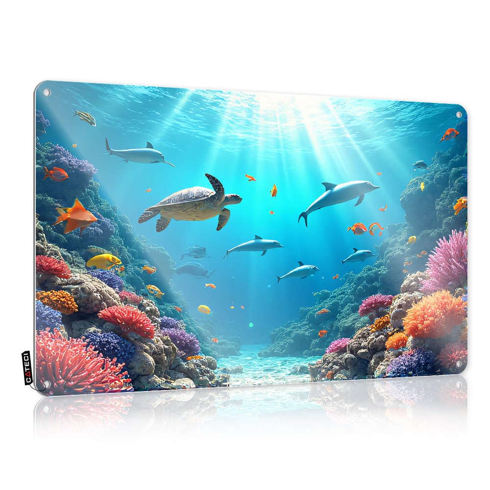 Fzfn Colour Posters Collection Waterproof Artwork, Humorous Retro Print For Cafe Pub Pool | Room Decoration Pre-Drilled Custom Underwater Scene With Colorful Fish, Dolphins, And A Turtle(30X40cm)