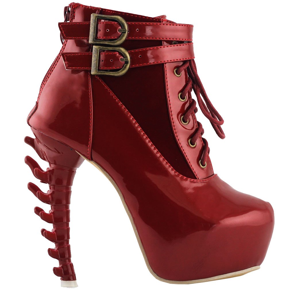 SHOW STORY Lace Up Buckle High-top Bone High Heel Platform Ankle Boots LF40601