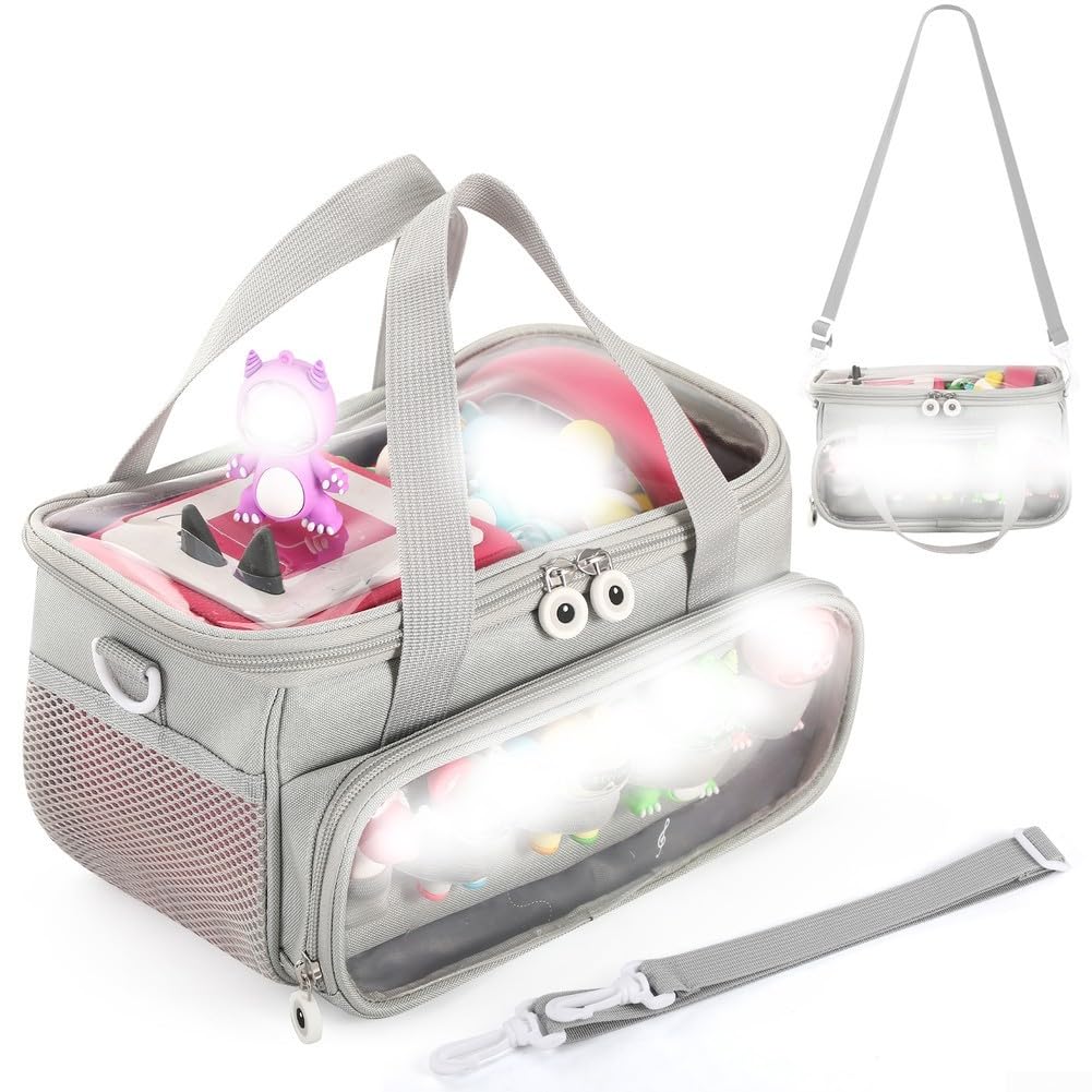 Étui de transport portable pour kit de démarrage Toniebox et figurines avec bandoulière en PVC et tissu pour lecteur audio, jouets musicaux, petits accessoires soigneusement organisés