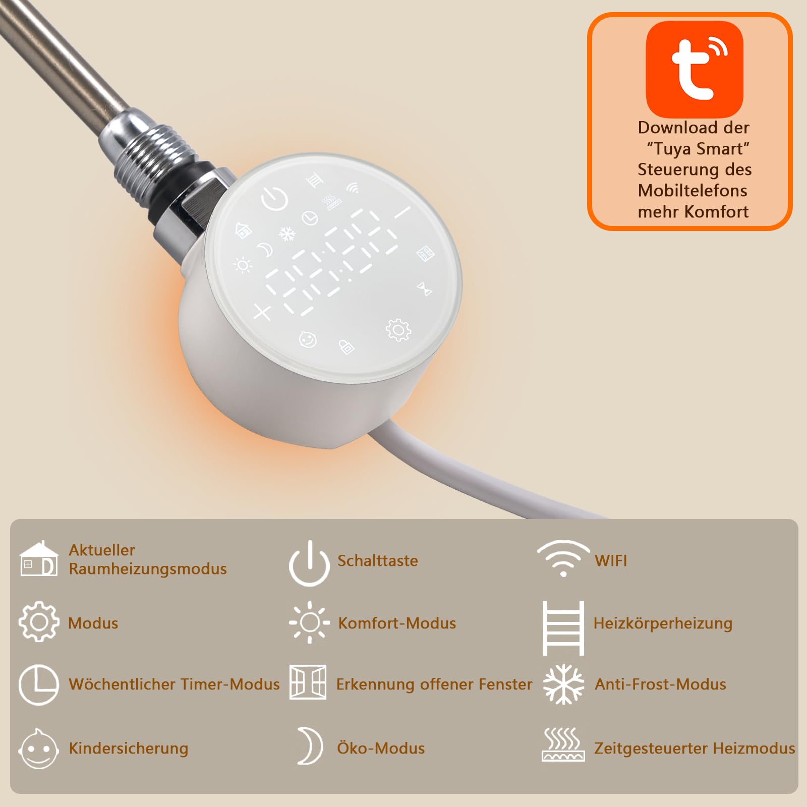 Badheizkörper Elektrisch mit Thermostat 1800x600mm, Weiß Handtuchheizkörper Elektrisch Flach Design Handtuchtrockner Seitenanschluss mit Heizstab Timer Handtuchwärmer 1200W