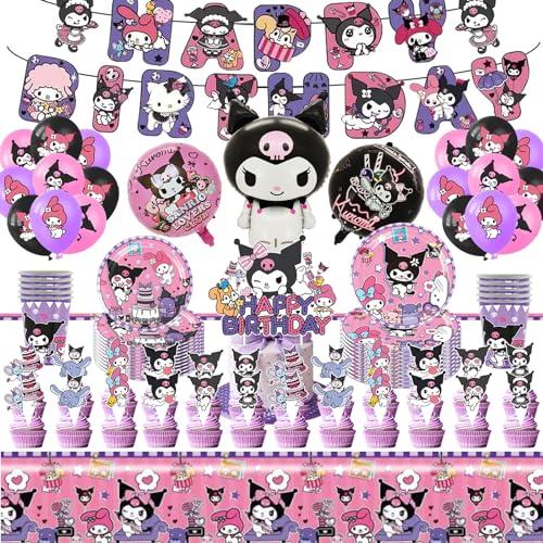 Kurom Deko Geburtstag,78Pcs Kurom Partygeschirr Set,Geburtstagsdeko Enthalten Tischdecke,Latexballons,Pappteller etc,Geburtstag Party Set,Kinder Geburtstags Dekoration