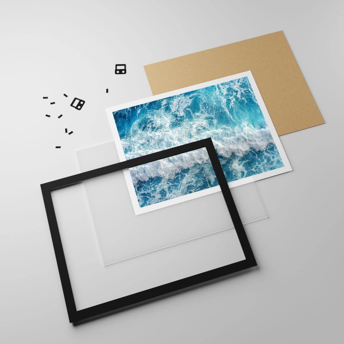 ARTTOR Affiche Decoration Murale Moderne Poster Cadre Noir 70x100cm mer plage vague Deco Affiches Murales Wall Art Design Tableau Decoration Salon Chambre Cuisine Decor P2BPA70x100-3613
