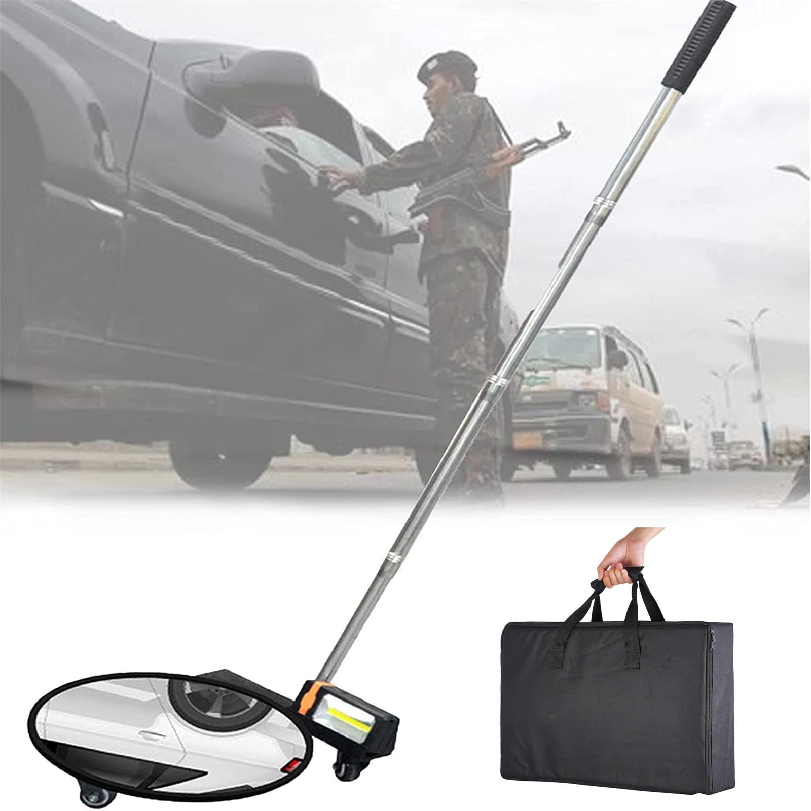 Lustro do inspekcji pod pojazdem, teleskopowe lusterko bezpieczeństwa o długości 51-100 cm z latarką, lustro o średnicy 30 cm do inspekcji samochodów, maszyn, magazynów