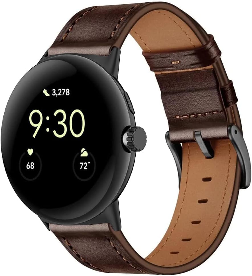 Apawband Leather Bands Compatible for Google Pixel Watch 4/3 45mm Leather for Men, Wristband Adjustable Clasp Strap for Google Pixel Watch 4/3/2/1 41mm