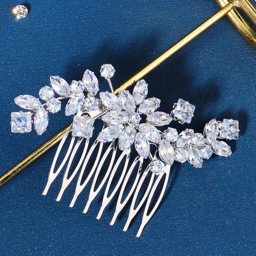 Peine para boda con diseño floral y circonitas miniatura 2