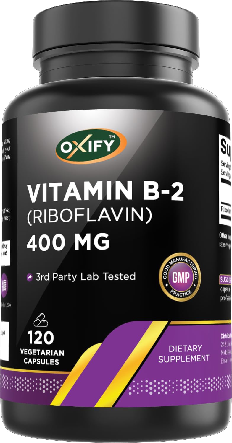 Oxify Vitamin B-2 (Riboflavin) 400 mg, 120 Vegetarian Capsules