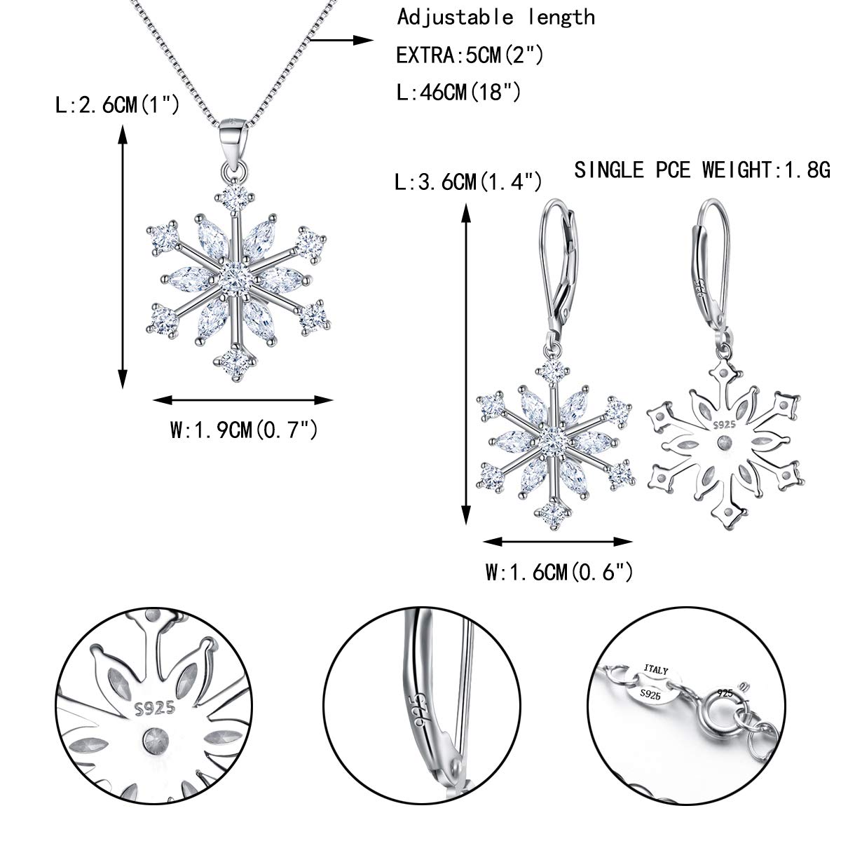 EVER FAITH Fiocco di Neve Jewerly Set Argento Inverno Accessorio Lucente Zircone Fiore Collana Leverback Orecchini Set