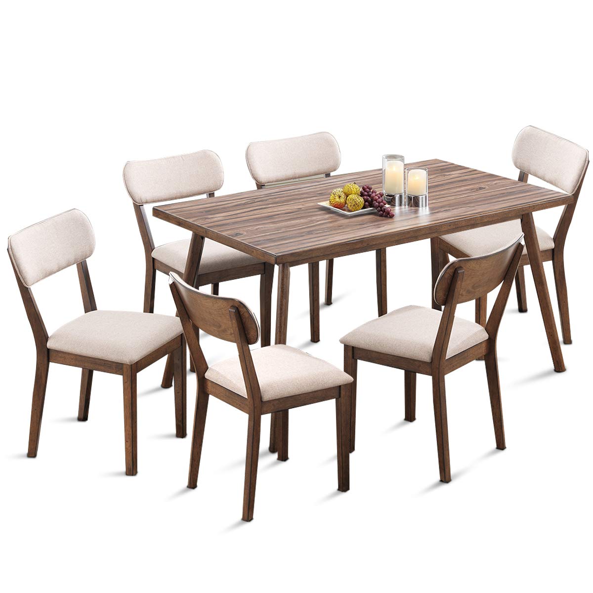 Giantex 7 Pcs Dining Table Set Kitchen Table And Chairs Mid Century Home Furniture Dining Chairs W Wood Legs Upholstered Seat 7pcs Set Buy Online In Bahamas At Bahamas Desertcart Com Productid 98497850