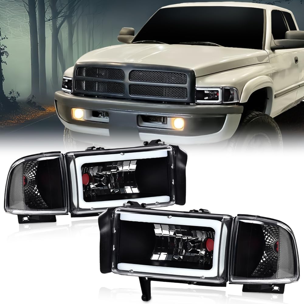 G-PLUS LED Headlights Fit Dodge Ram 1500 1994-2001/Dodge Ram 2500 3500 1994-2002 Clear Lens Black Housing Clear Reflector Bumper Headlamps w/o Bulbs,faros delanteros Assembly