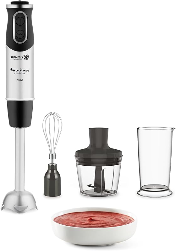 Moulinex Pied mixeur, 4 lames Powelix, 10 vitesses, appareil 3-en-1, hachoir et fouet, 1 000 W, Quic