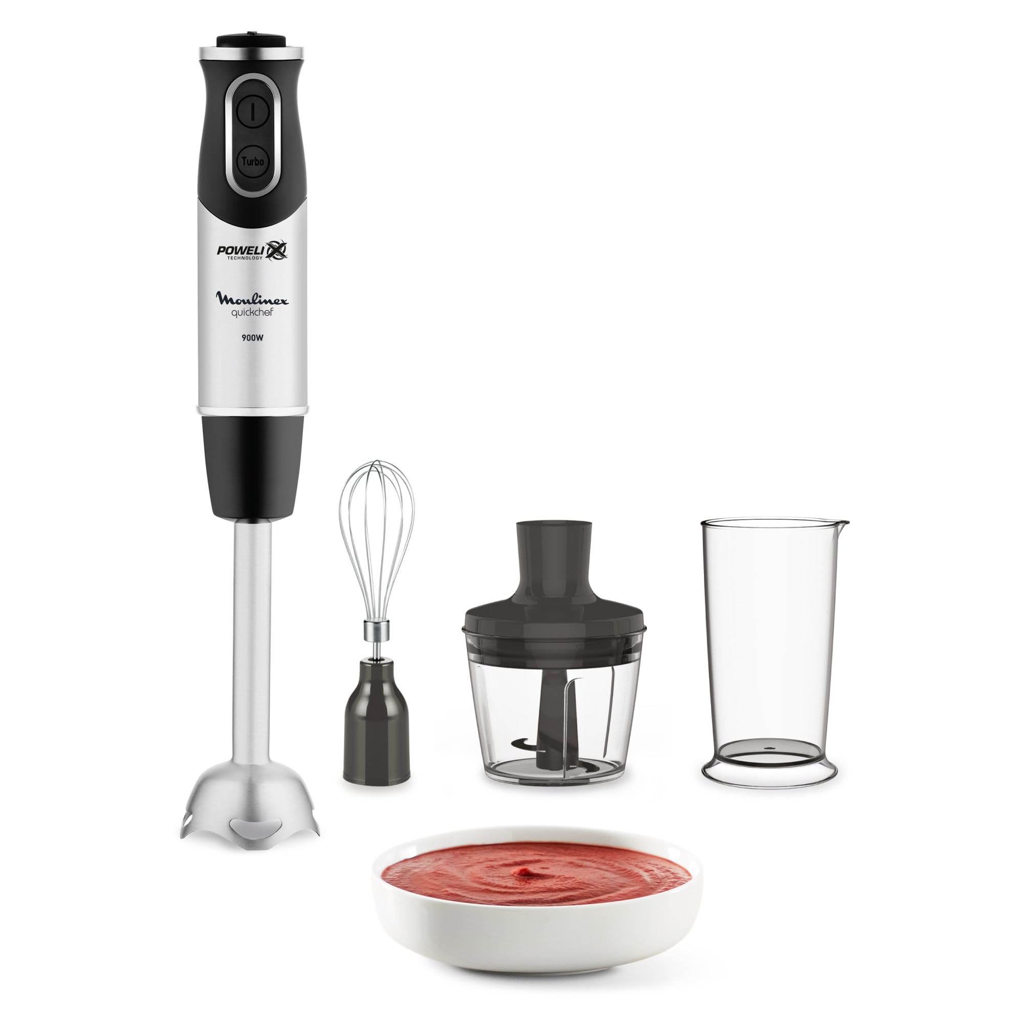 Moulinex Pied mixeur, 4 lames Powelix, 10 vitesses, appareil 3-​en-​1, hachoir et fouet, 1 000 W, Quickchef, DD655811