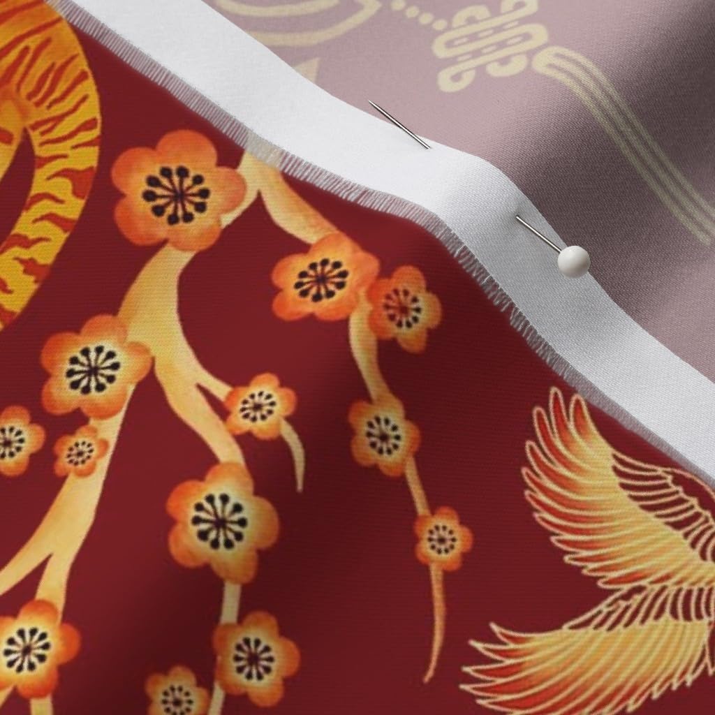 Spoonflower Fabric - Tiger 2022 Lunar Chinese New Year Oriental Red Printed on Organic Cotton Sateen Fabric by The Yard - Sewing Quilting Apparel Home Decor