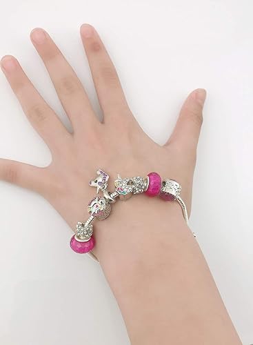 Miniatura 6 de Muerdou - Pulsera con dijes de mariposa y flor y cuentas de cristal de Murano para niñas y mujeres