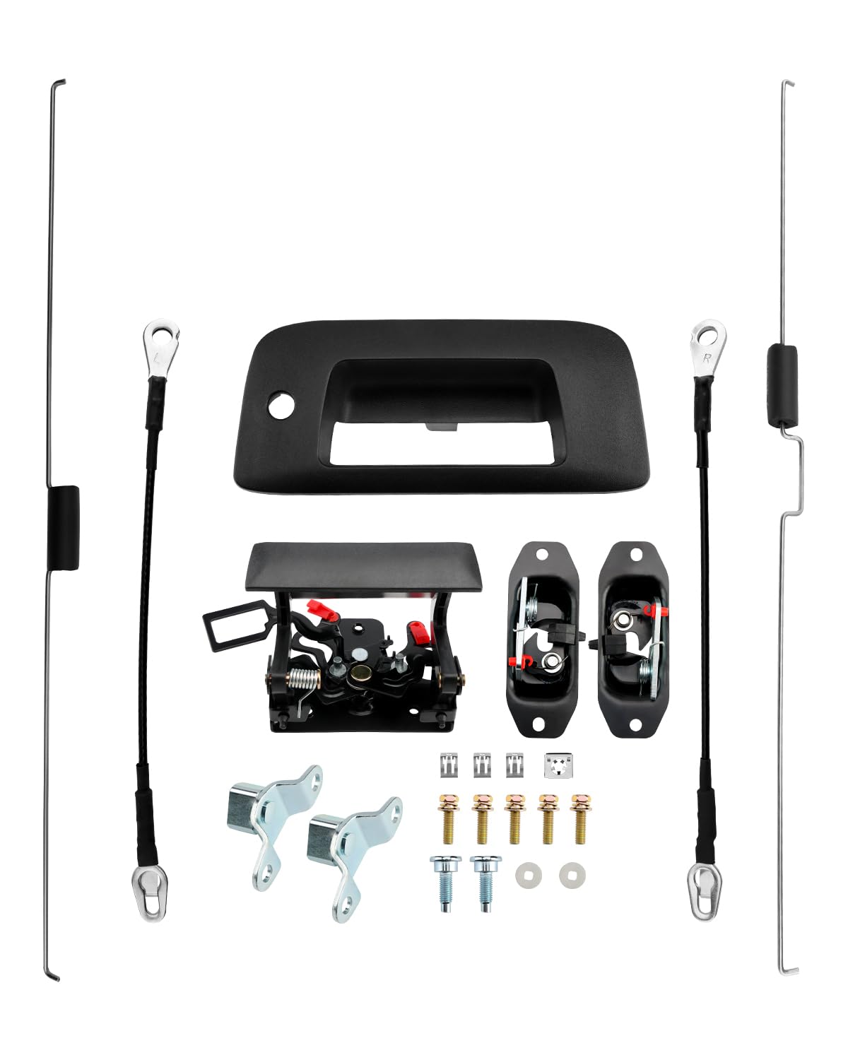 Tailgate Latch Rebuild Kit, Compatible with 2007-2014 Chevy Silverado GMC Sierra, Replaces# 15140549 25838260 20927958 23158822 22755303, Tailgate Parts Handle Bezel Latch Cables Rods Accessories