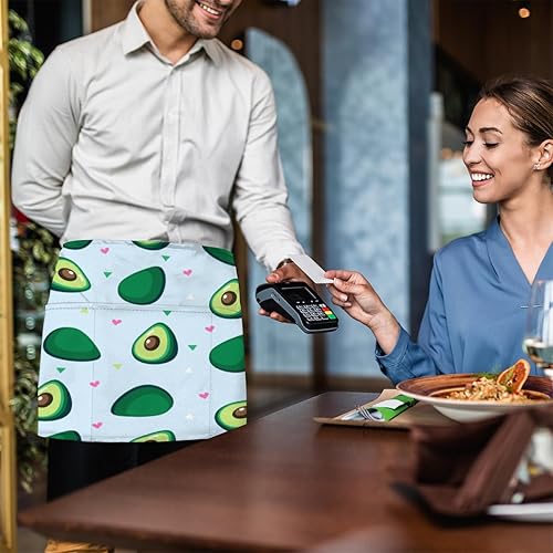 Miniatura 6 de Paquete de 3 delantales con estampado de aguacate de dibujos animados con 3 bolsillos, impermeables, delantales de media cintura para mujer, para
