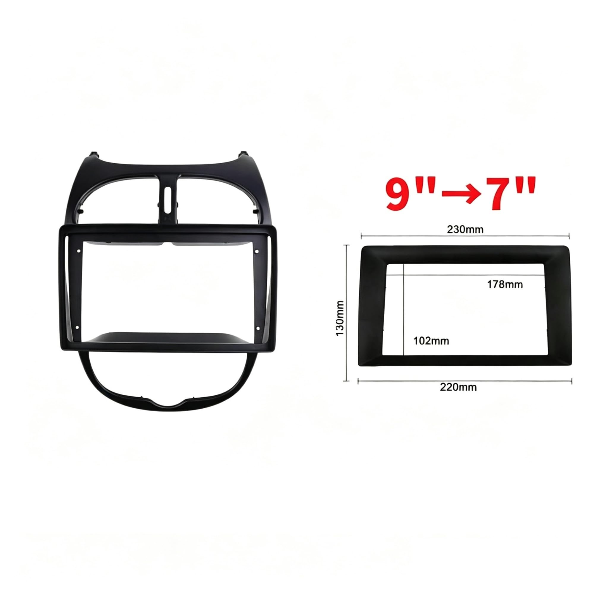 Fascia Marco Radio Coche Kit Instalación Reacondicionamiento Tablero 9 Pulgadas, Panel Reproductor DVD Estéreo, Marco Audio GPS con Android, Bisel para Peugeot 206 2002-2010