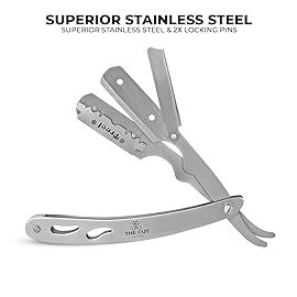 The Cut- Factory- Exquisite Line Straight Razors for Men with Ultra Sharp Single Edge Blades Premium Matte Silver Coated Barber Straight Razor with Leather Pouch and Gift Box