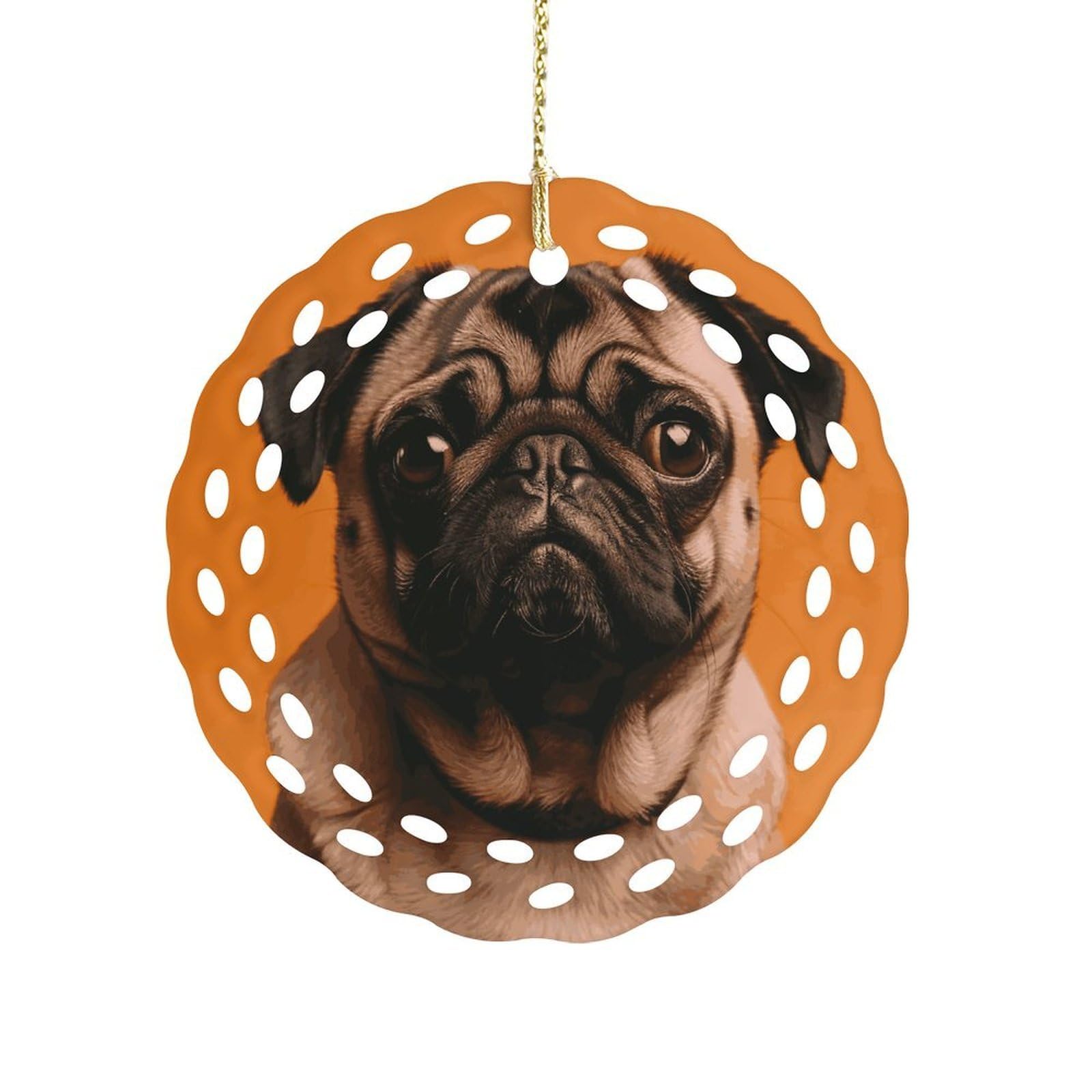 Btcowzrv Style A Pug Ceramic Ornament,Round Ornaments With Hole Easy To Hang,Hanging Ornament For Wedding Party Home Window Garden Christmas Day Decor