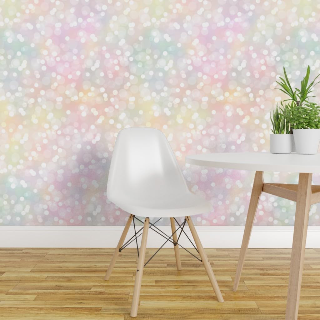 Removable Wallpaper 9ft x 2ft - Pastel Rainbow Small Bokehs Pink Cute Purple Colorful Feminine Kawaii Custom Pre-Pasted Wallpaper by Spoonflower
