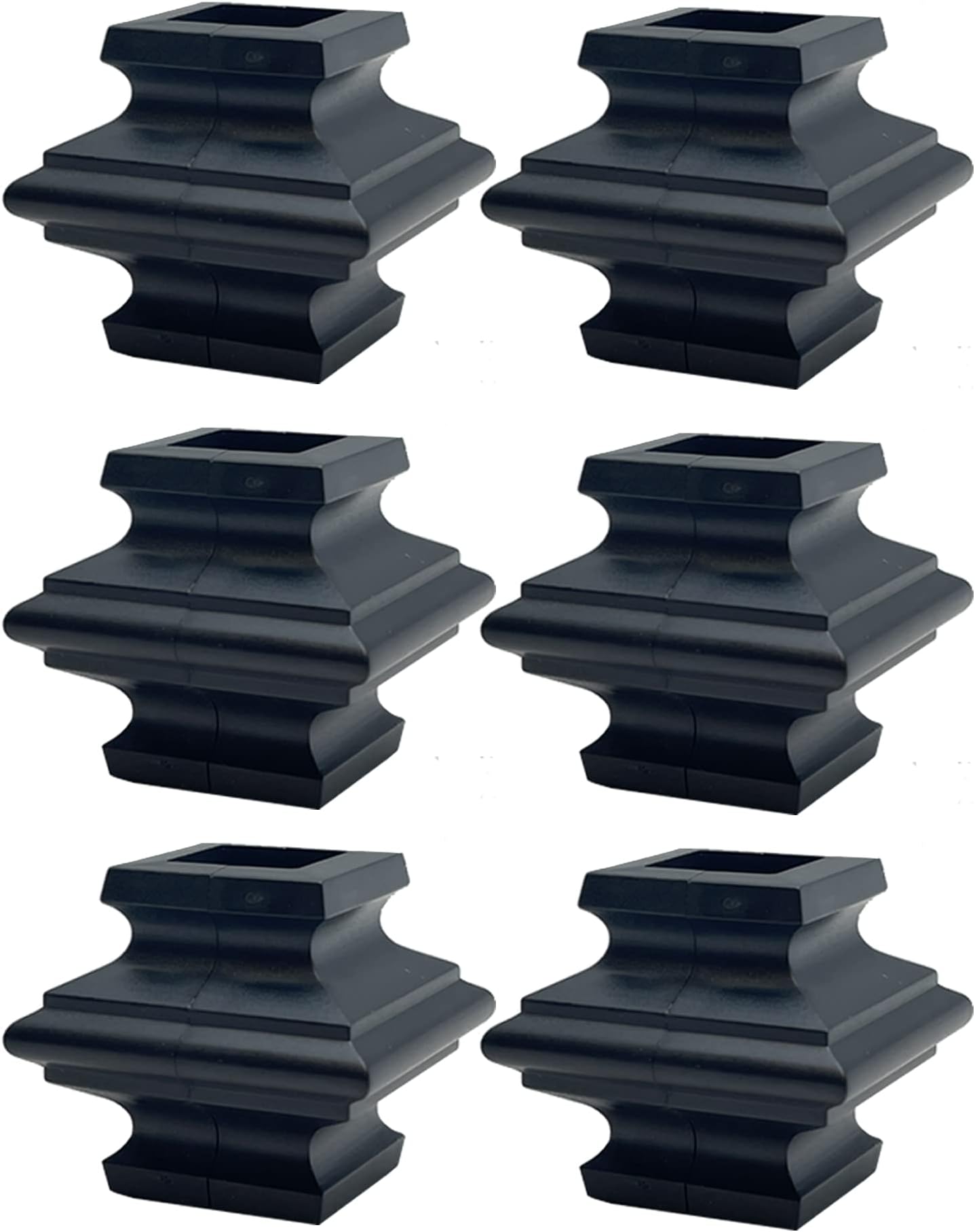 Split Knuckle Fence Decorations - Snap-on Railing Parts Transform Your Stair Railing, Wrought Iron Pickets, Staircase Balusters or Garden Gate - Durable ABS Plastic (Black, 6-Pack) by Simshoe