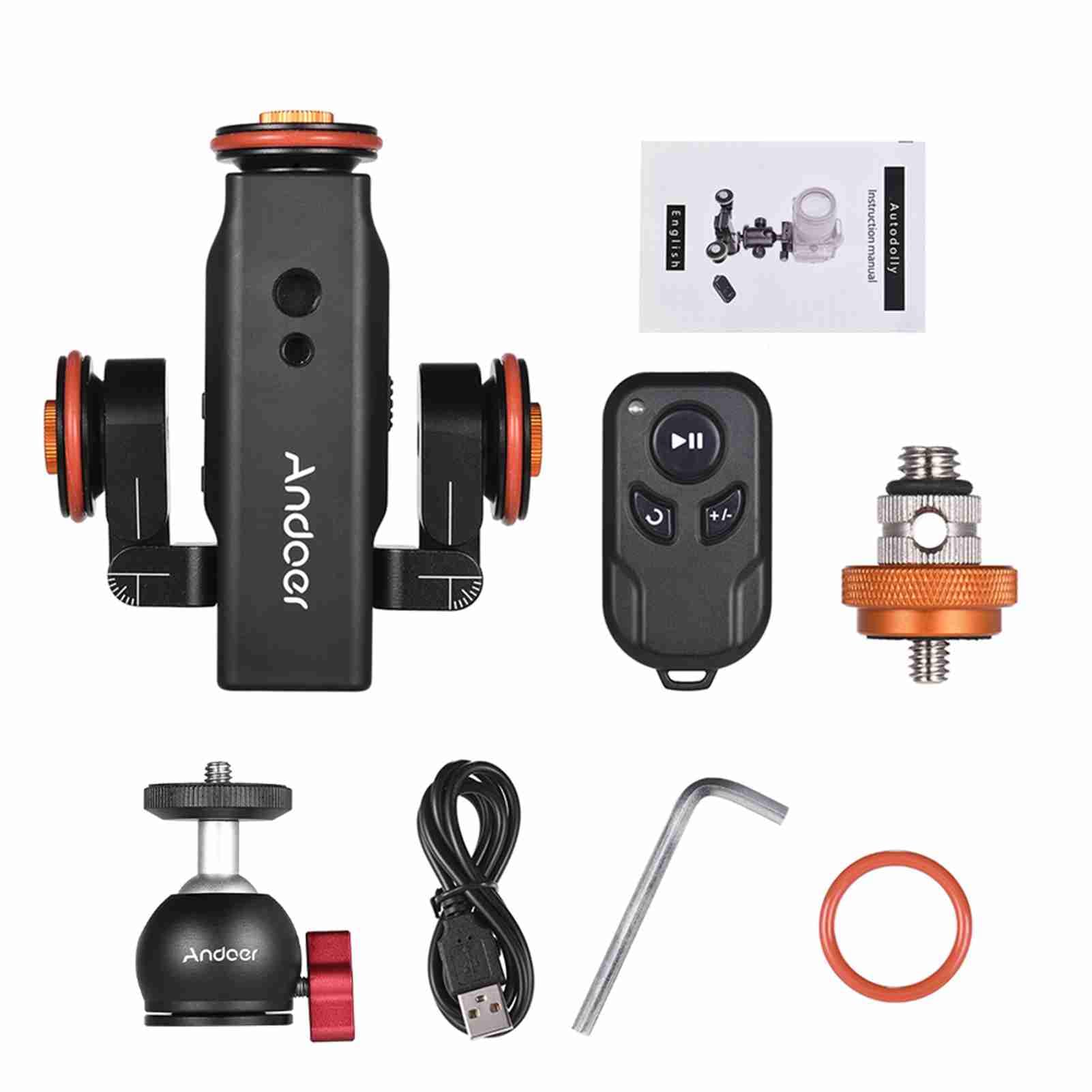 Andoer L4 PRO Dolly Motorizzato con Telecomando e Testa a Sfera, Slider Fotocamera Ricaricabile a 3 velocità per Fotocamera Leggeri e Telefono