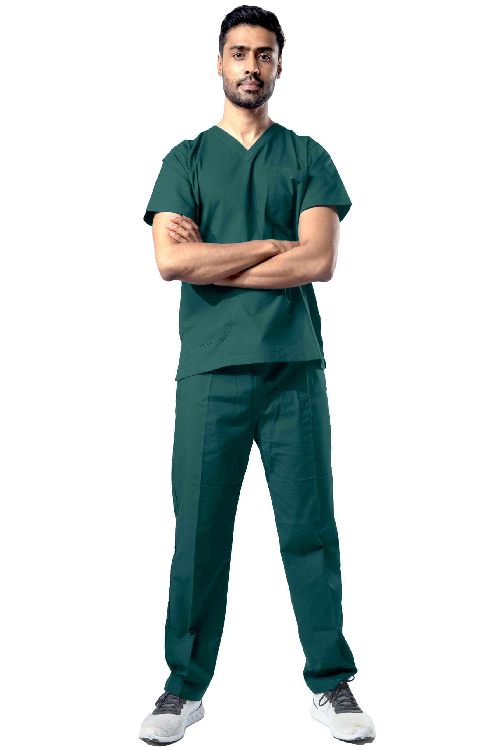 UNIFORM CRAFT Men’s Scrub Suits DSV || 5 pocket scrubs | Ideal for doctors, dentists, vets, nurses & healthcare professionals (Forest Green, L)