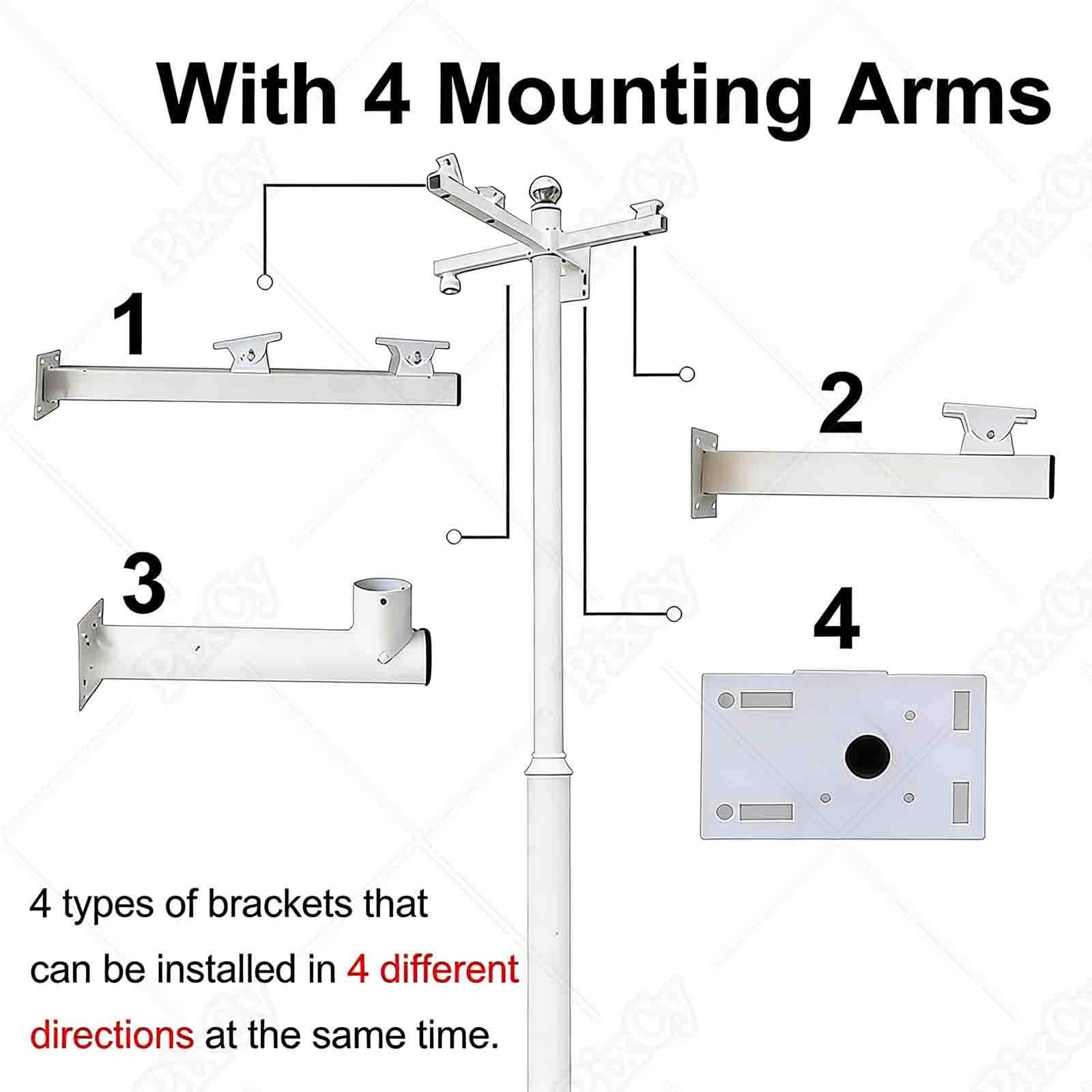 PixCy Soporte Universal Poste Cámara Vigilancia Soporte Columna Extraíble 4 Soportes Metálicos para Exteriores Industrial Comercial Residencial 4cm